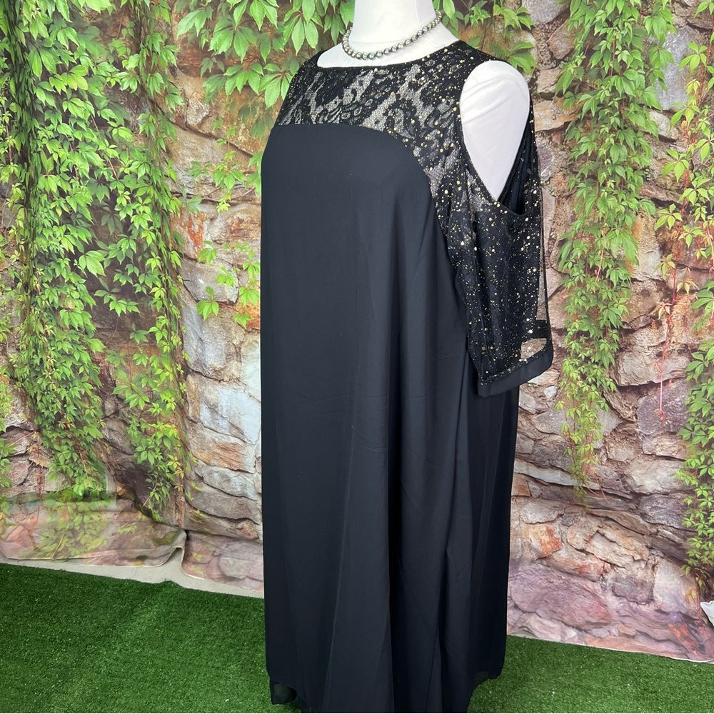 NWOT COLD SHOULDER Black Chiffon Overlay Semi-Formal Dress, 5XL - Picture 6 of 10